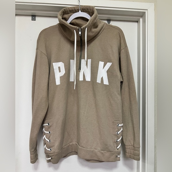 Victoria’s Secret PINK beige cowl neck sweatshirt with 1/4 zip - size XS - Picture 1 of 8